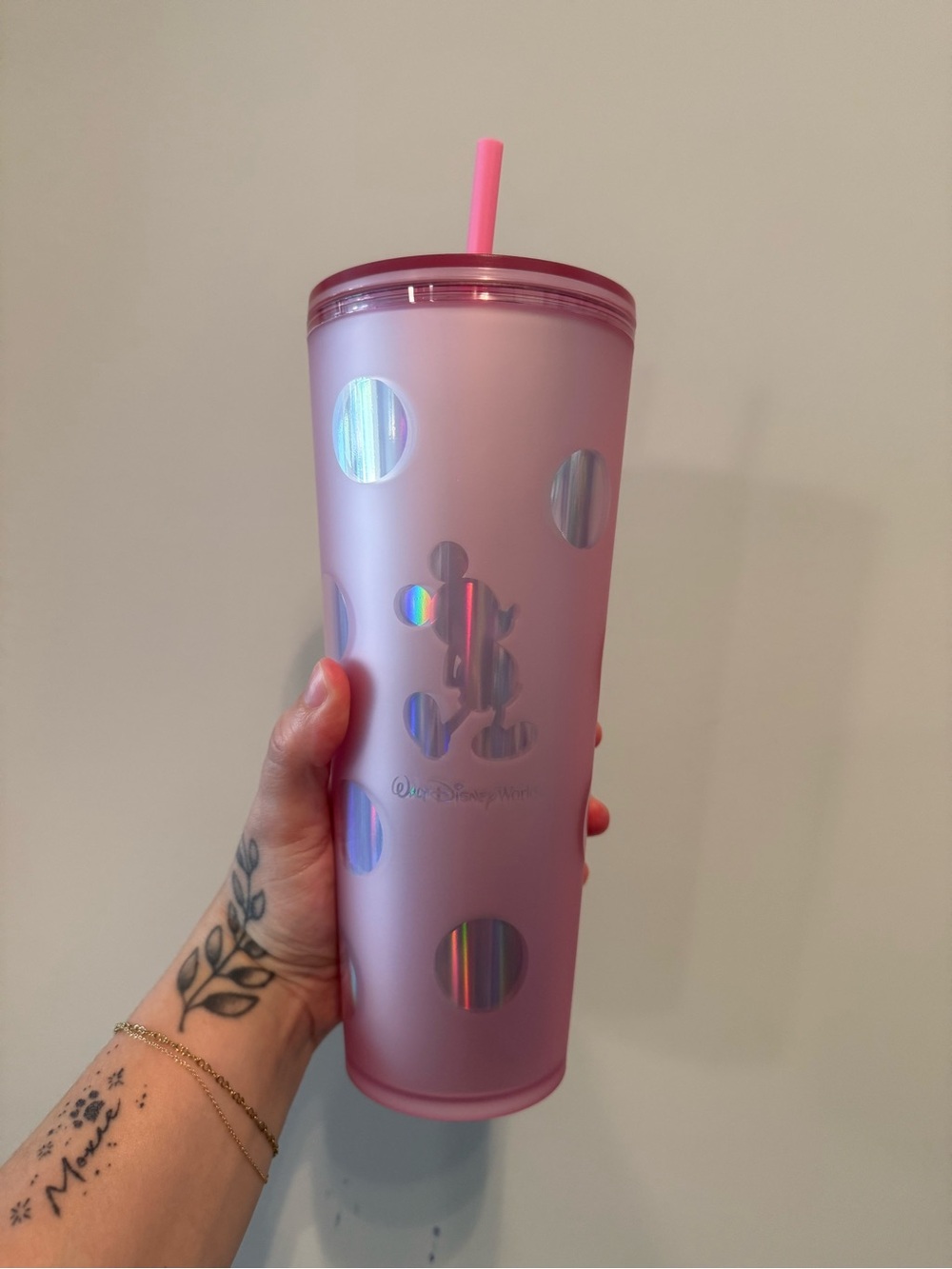 Pink Mickey Mouse Starbucks polka dotted tumbler